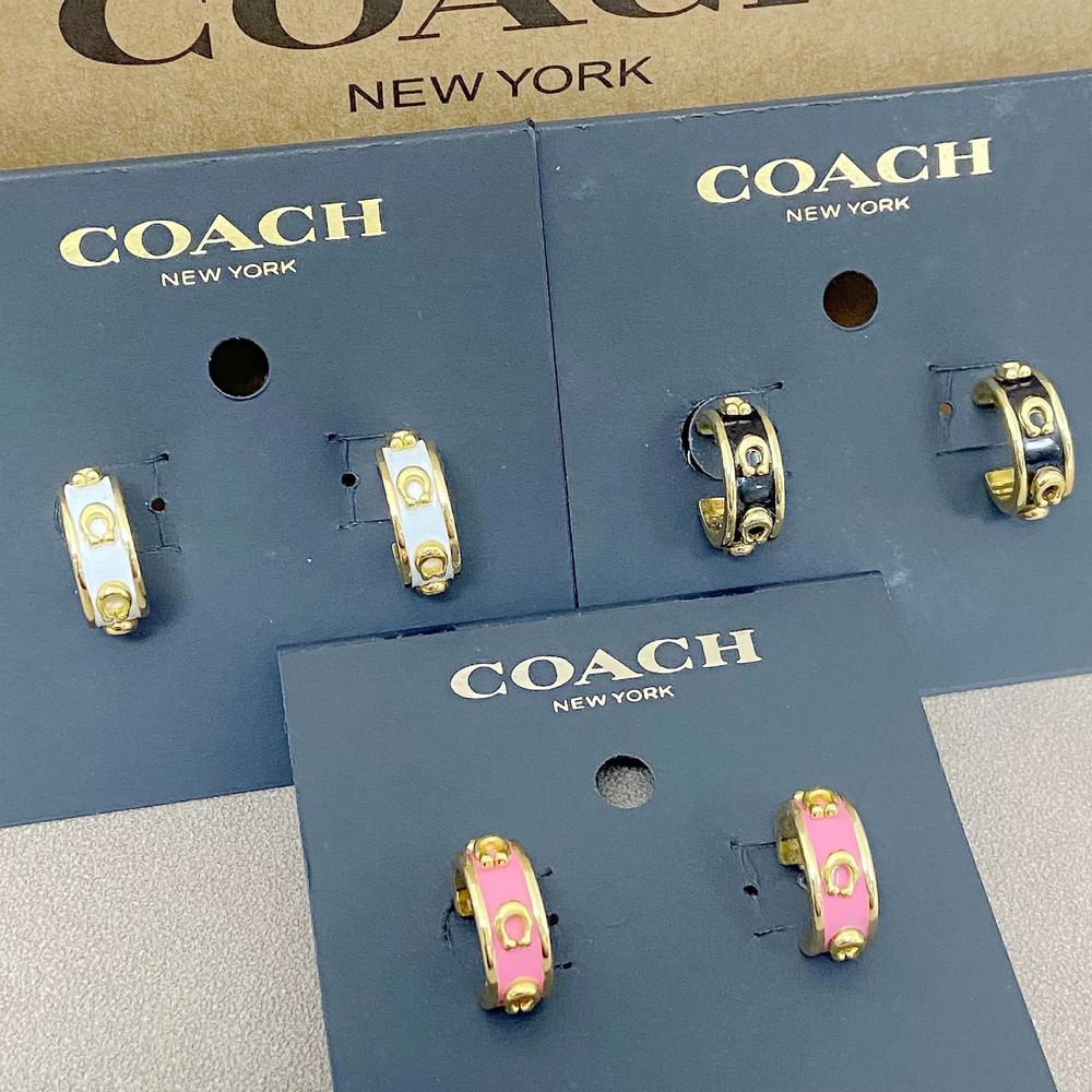 Coach Round Metal Enamel Stud Earrings